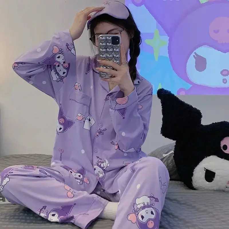 Sanrio 2Pcs Anime Sanrio Hello Kitty Pajamas Kuromi Kawaii Cartoon Cinnamoroll Loose Sleepwear Pajamas Sets Home Clothes Girl Gifts w250807