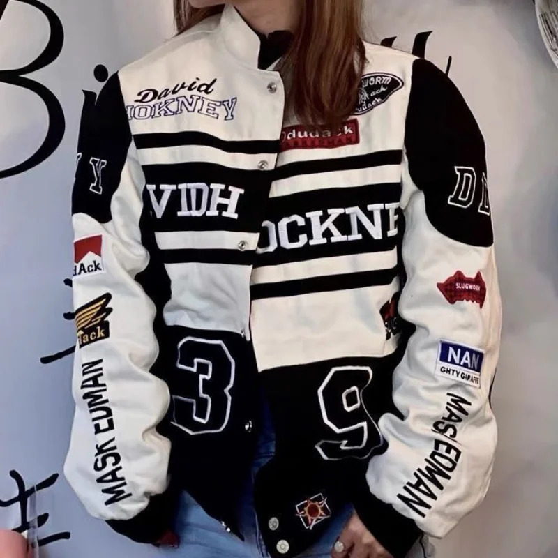 Heavy Industry Embroidery Coat In Outdoor Stand Collar Racer Motorcycle Clothing Men Women Racing Biker Jacket 250805