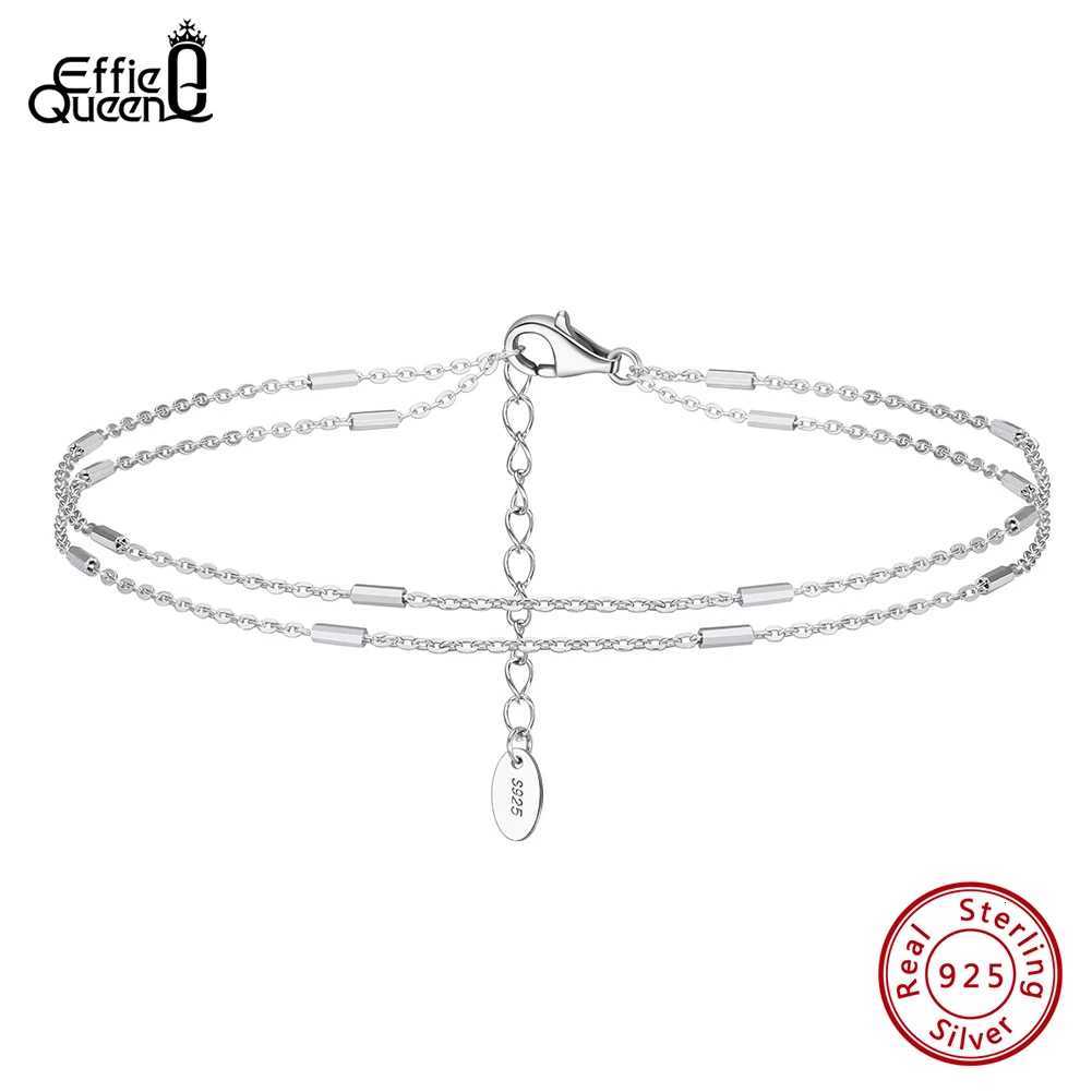 Effie Queen 14K Gold Double Cable Chain Anklet Horizontal Bar Decor 925 Sterling Silver For Women Anklets Fine Jewelry Gift SA35 Y250805