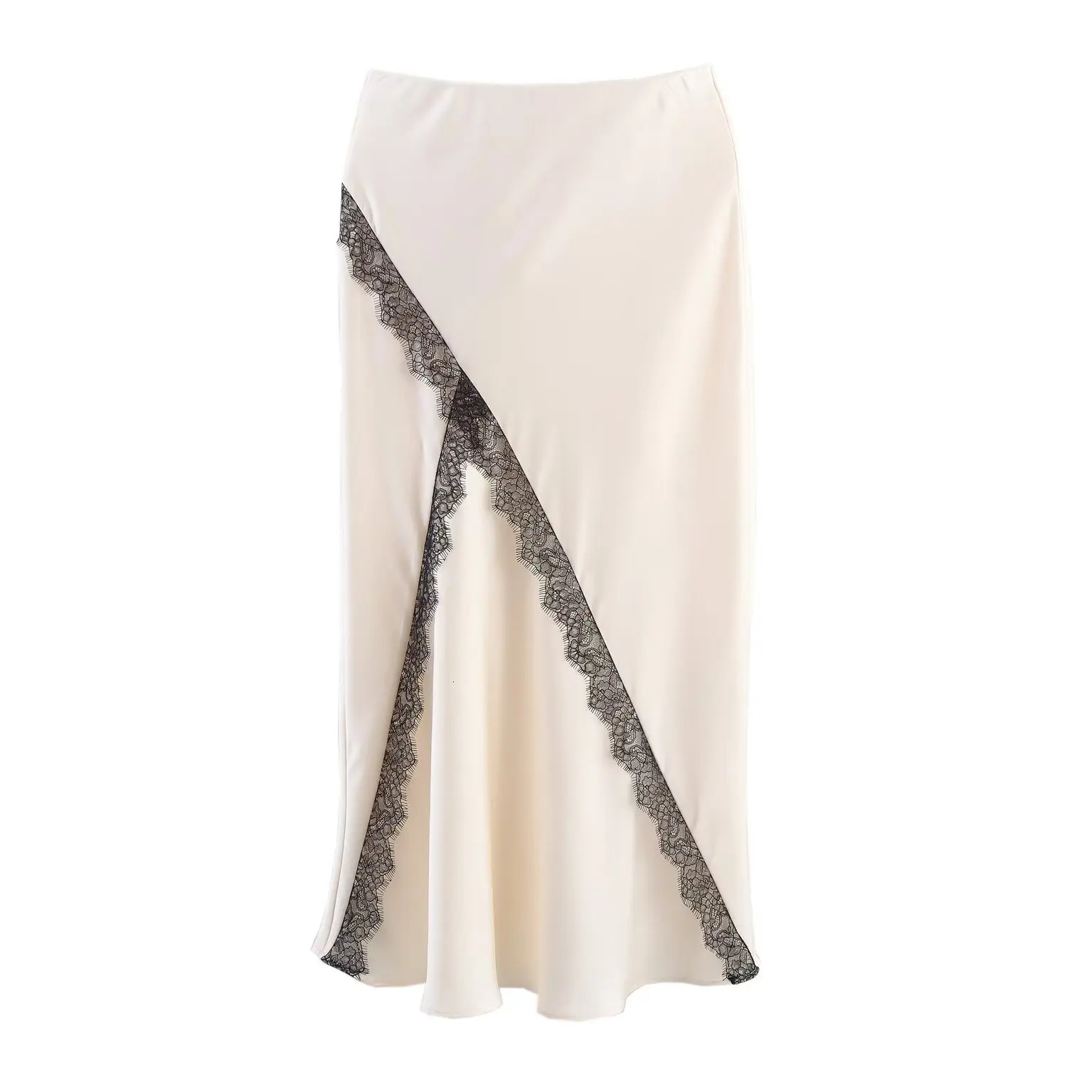 MYST ZA Summer Arrivals Womens Clothing Lace Decorated Satin Halter Collar Top Midi Skirt Set 250807