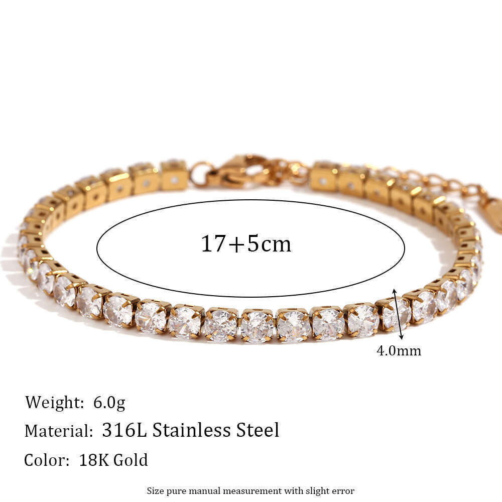 Luxury jewelry designer bracelet fashionable simple niche temperament stainless steel plated 18K gold personalized micro inlaid zircon chain bracelet 