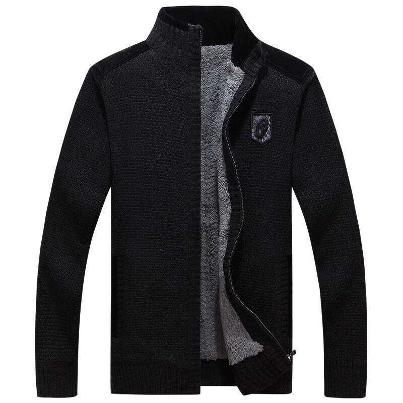 High Quality Sweaters With Zippers Thick Fleece Warm Black Casual Winter Men Cardigan Big Size XXXL