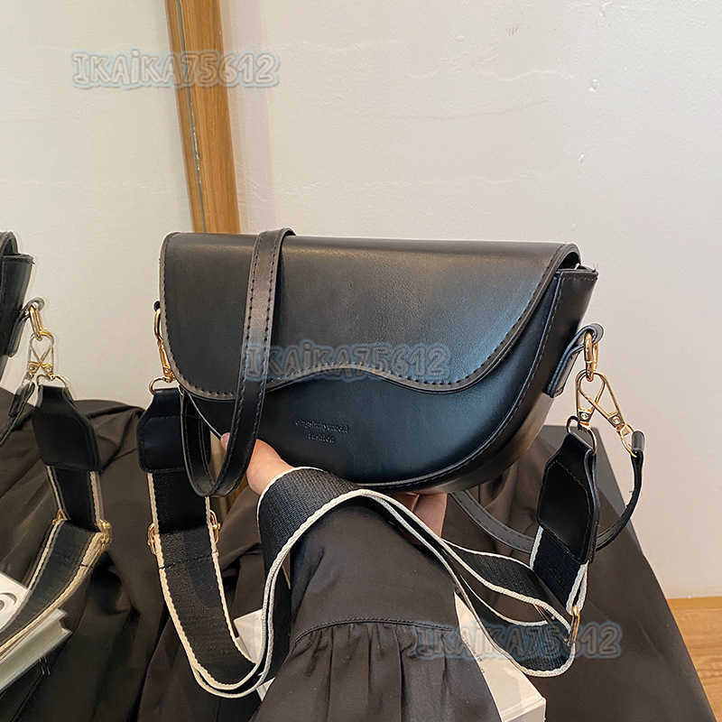 Minimalist Saddle Bag for Women 2024 Autumn Winter New Versatile Fashionable Wide Shoulder Strap Single Shoulder Crossbody Bag H250806