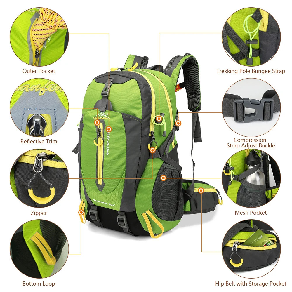 40L Water Resistant Travel Backpack Camp Hike Laptop Daypack Trekking Climb Back Bags For Men Women 250729