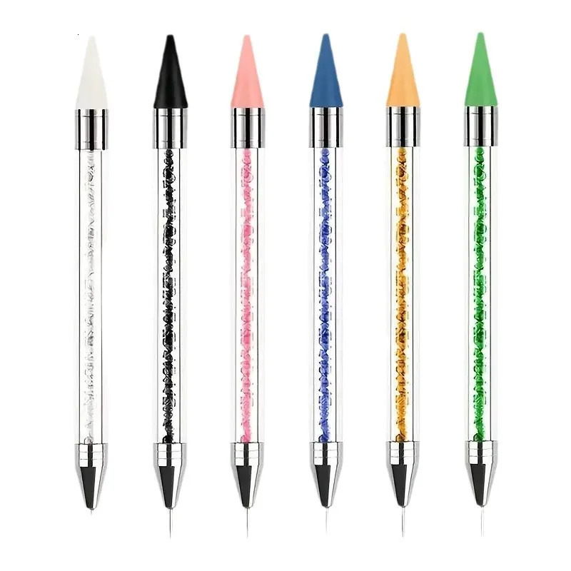 Nail Art Dual Heads Acrylic Metal Dotting Wax Pen Rhinestones Gem Picking Picker Manicure Drill Pencil Silicone Head Tool 250805