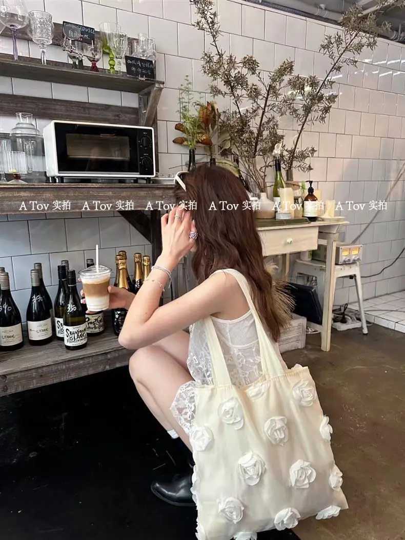 2025 Summer Nylon 3D Flower Korean Sweet Women Shoulder Bags Handbag All-match Z250807