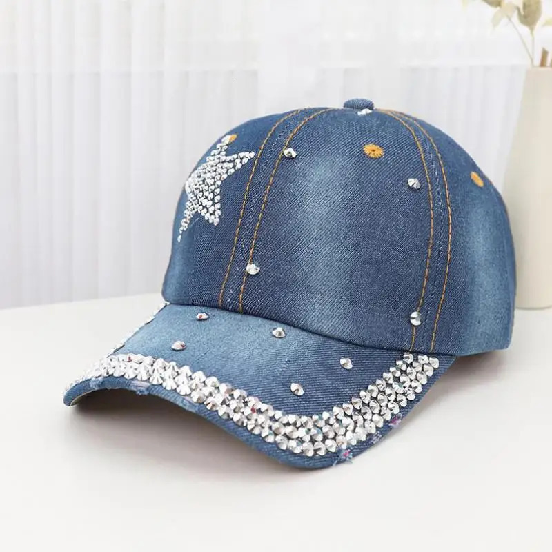 Baseball Cap Women Rivet Beads Letters Denim Cloth Hats For Women Men Unisex Sunshade Sun Hat Hip Hop Casual 250730