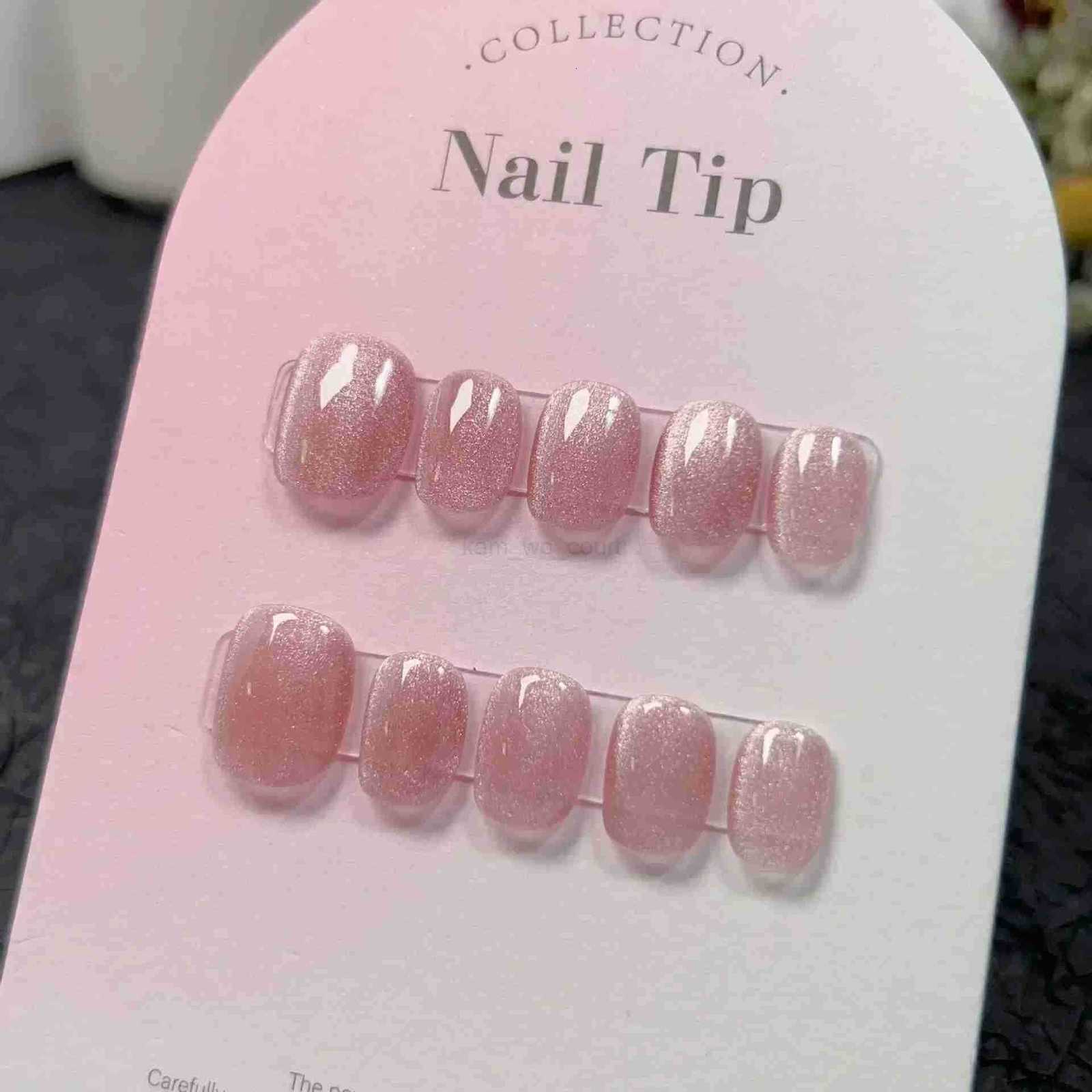 10pcs Short Handmade Light Green Press On Nails Cat Eyes Pure Ballerina Decoration Wearable False Nails Full Cover Nail Tips Art M250807