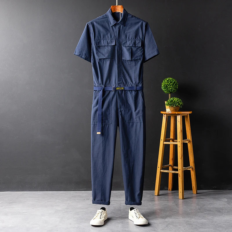 PFHQ American Trendy Casual Jumpsuit Men Women Thin Summer Short Sleeve Onepiece Suit Male Overalls 2025 Fashion 21Z7632 250804