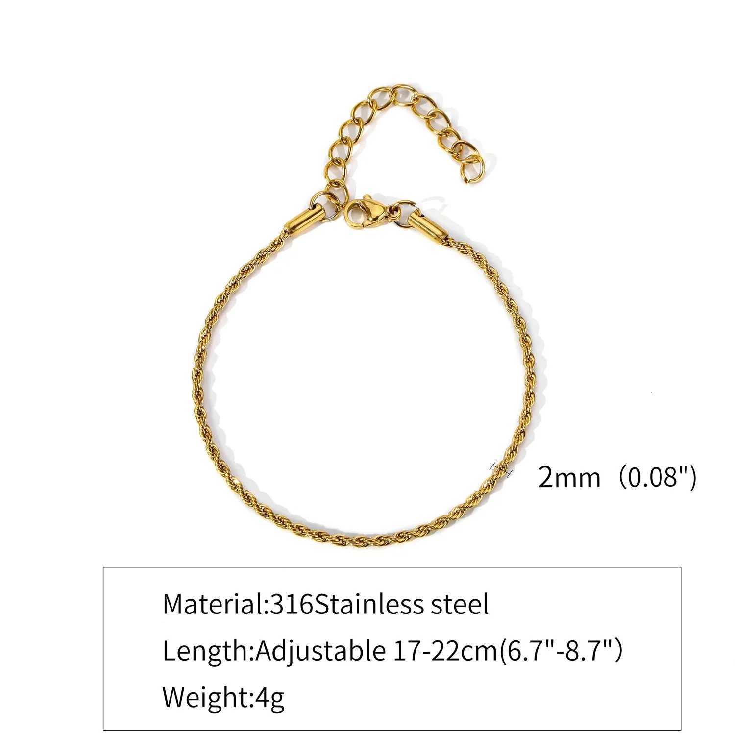 3mm Vintage Stainless Steel Twists Chain Men Bracelet 17CM Rock Gold Color Bracelet For Women Fashion Men Jewelry W250807