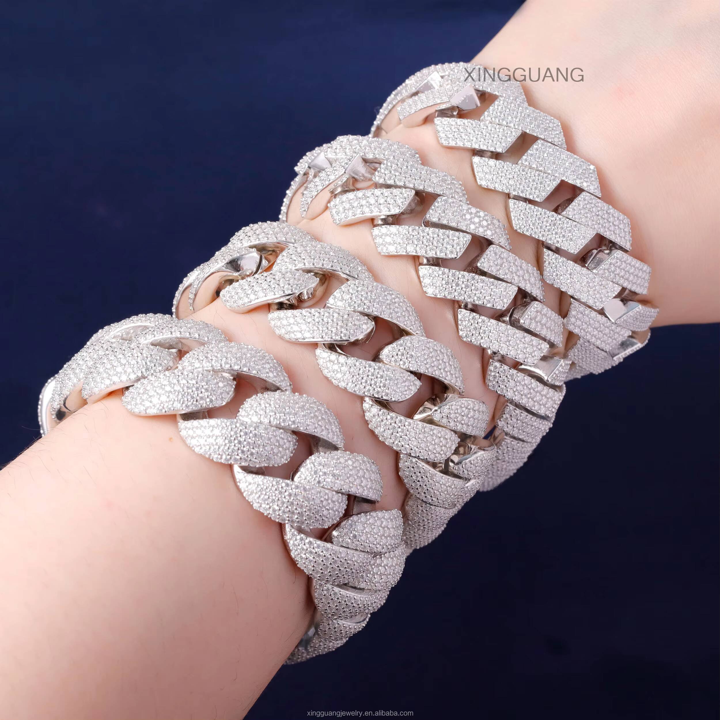 Wholesale Price S925 Silver GRA D/VVS Moissanite Bracelets 20mm 22mm Moissanite Cuban Chains Bracelets Fine Jewelry Bracelets