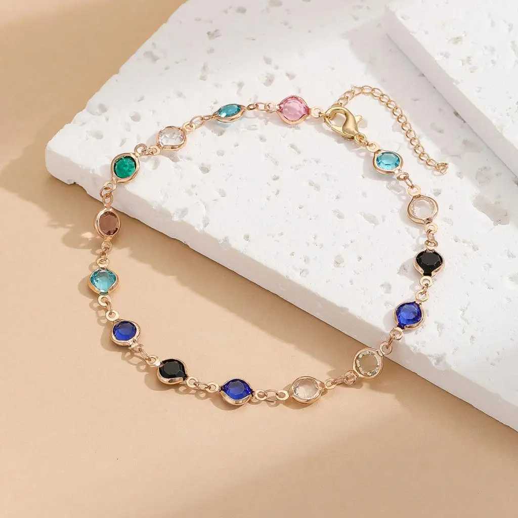 Kinitial Exquisite and fashionable laser plated anklet with black blue and multicolored white stones as an anniversary gifts Y250805