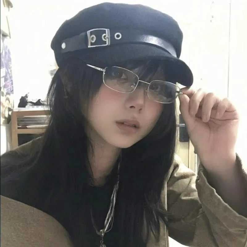 Fashion Womens Y2k Hats Sweet Cool Girls C Metal Cross Street Military Hat Black Gothic Octagonal Hat Painters Beret Cs XJ250807