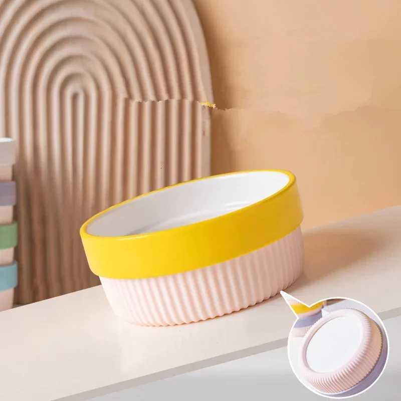 Macron Color Ceramic Dog Bowl with Anti Slip Silicone Base Easy To Clean Pet Feeding Accessories Cat Supplies Y250806