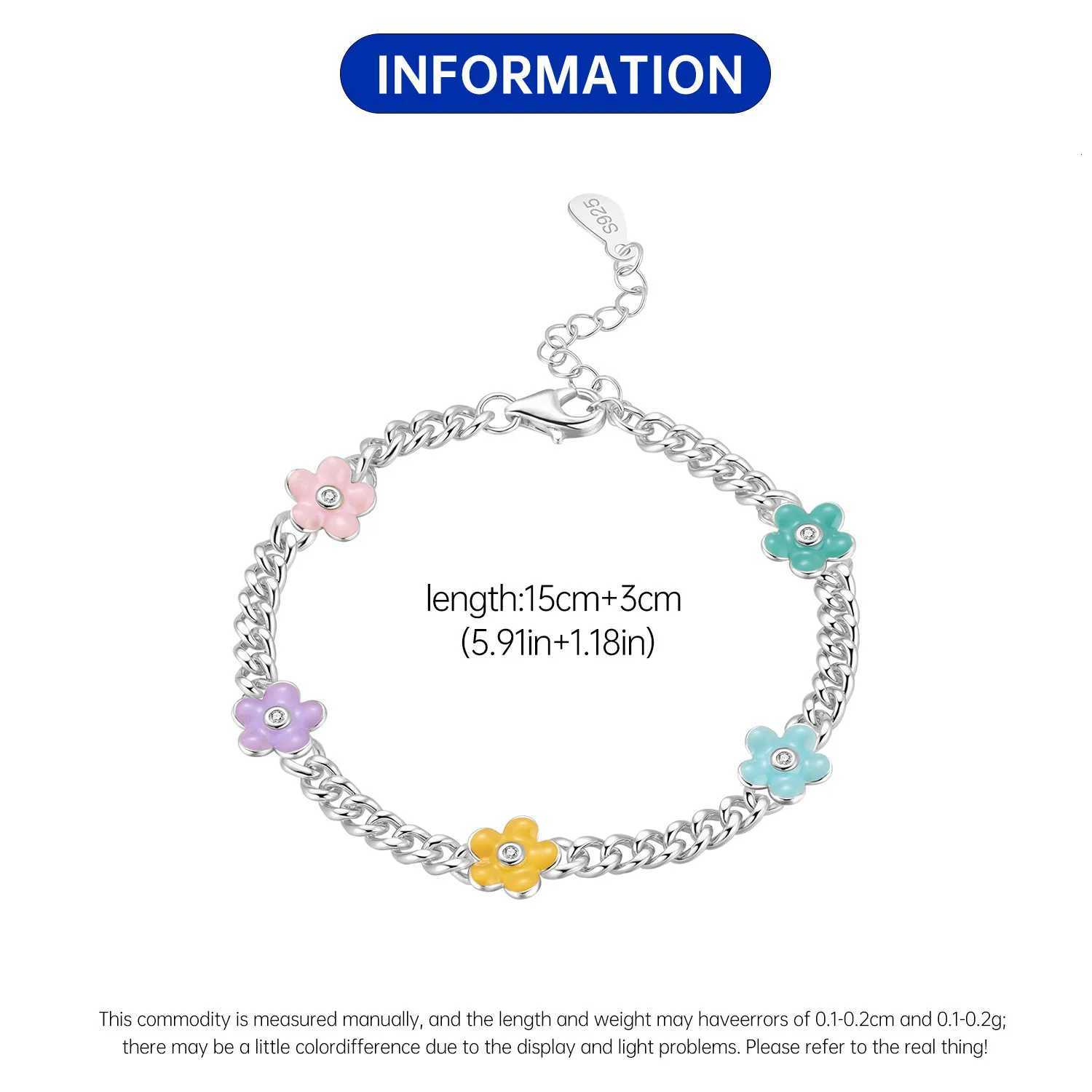 PANPOKI New 925 Sterling Silver Cute And Colorful Flower Bracelet Chain Link Women Bracelet Festival Jewelry Party Trendy Gifts W250807