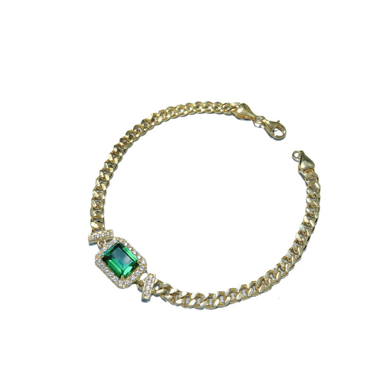 Luxury 100% Real 18k Gold Womens Vintage Emerald Diamond Bracelet Square Moissanite Bracelet W250807