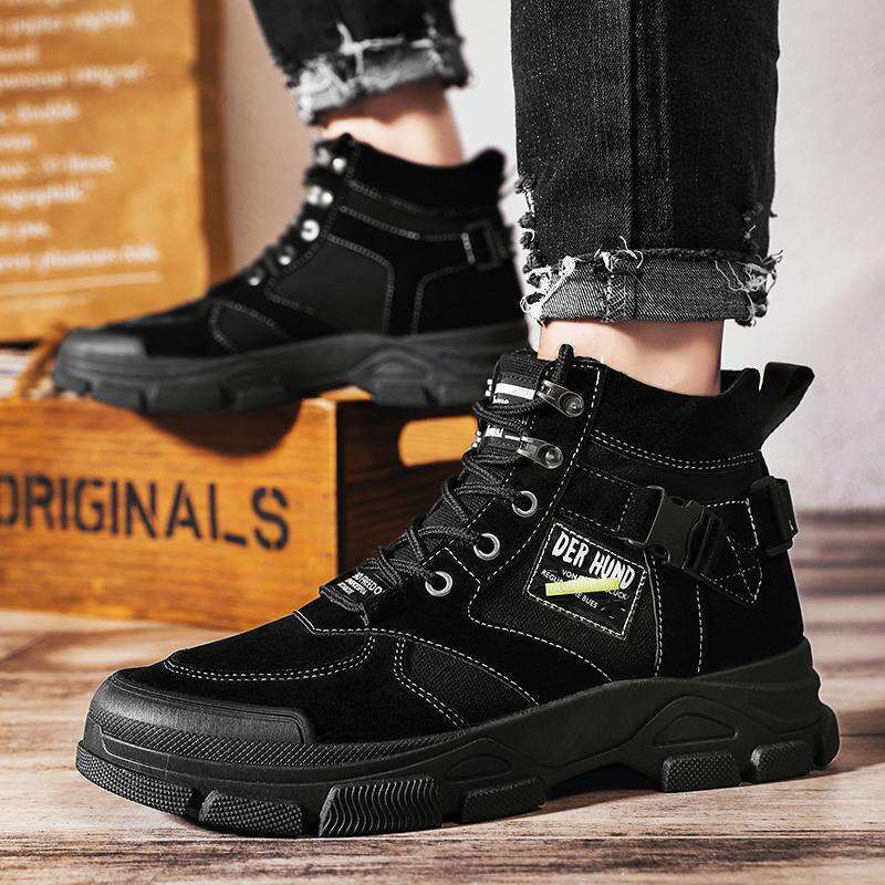 Autumn Men's NEW Anti-Scald Welding Canvas Pure Black Dirt-Resistant High-Top Martin Boots Thick Sole Non-Slip Construction Site Safety Shoes for