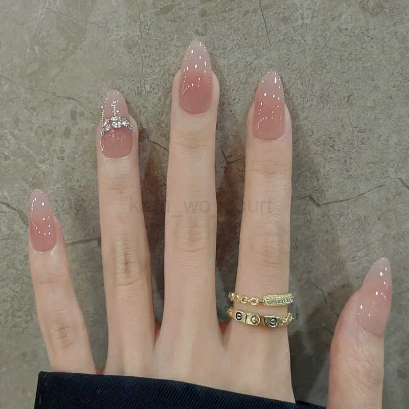 24Pcs Glitter Diamond Press On Nails Sweet Cute Girl Acrylic Nails Full Cover Short Square Fake Nails Wearable Manicure Nail Tips M250807