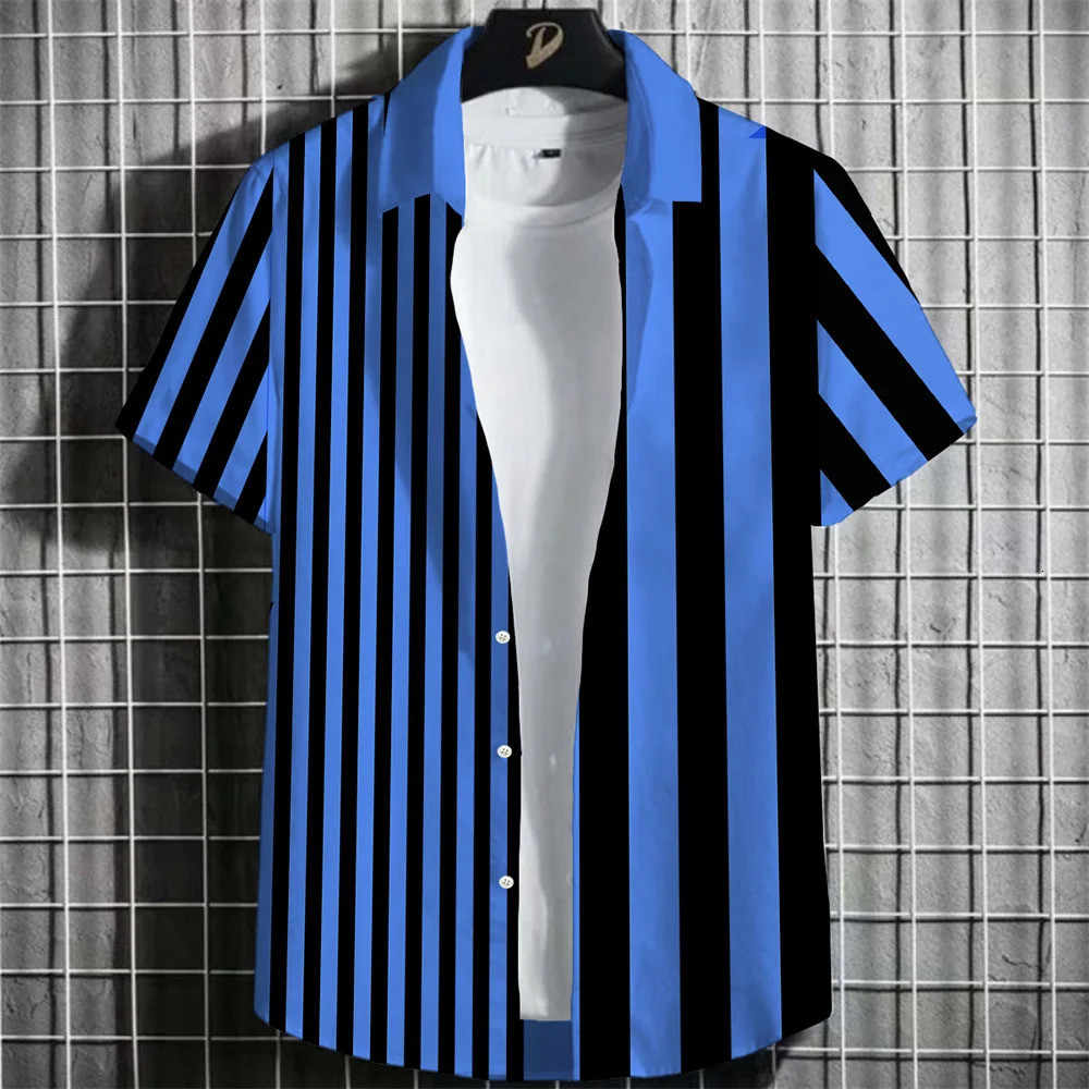 Stripe Mens Shirt Flower 2023 3d Print Casual Shortsleeved Tops Beach Party Shirts Man Hawaiian Male Clothes Loose 250807