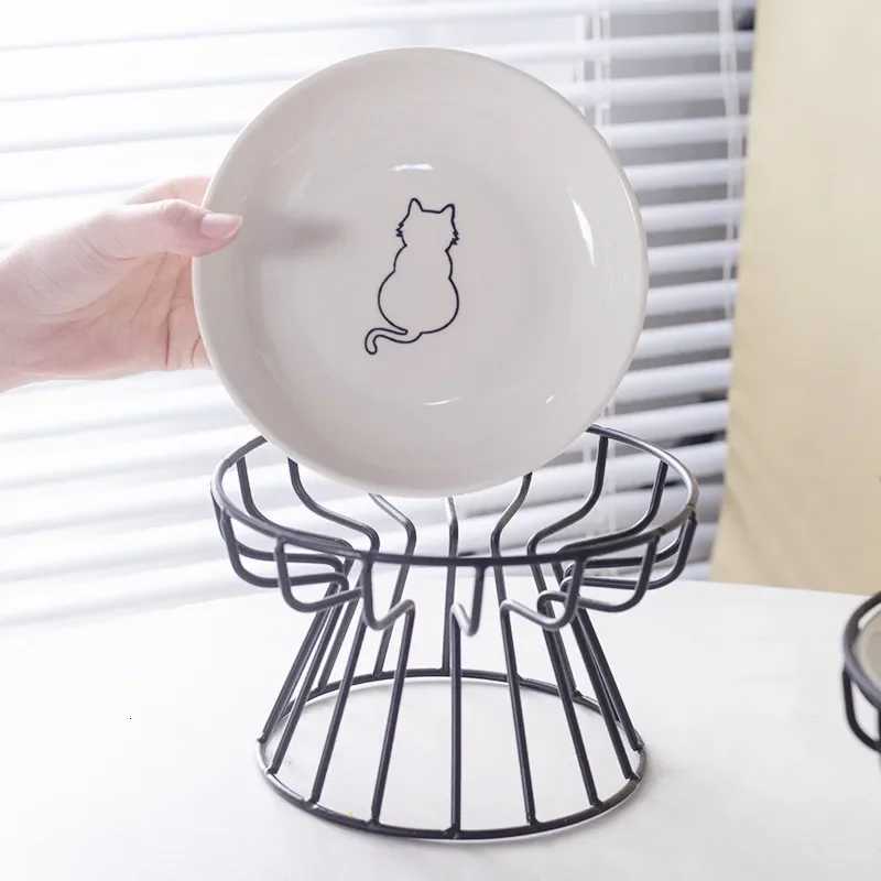 cute Cat Bowl Wide Cat Wet Feeding Bowls Ceramic Food Bowl with Stand for Kitten Puppy Food Water Feeding Y250806