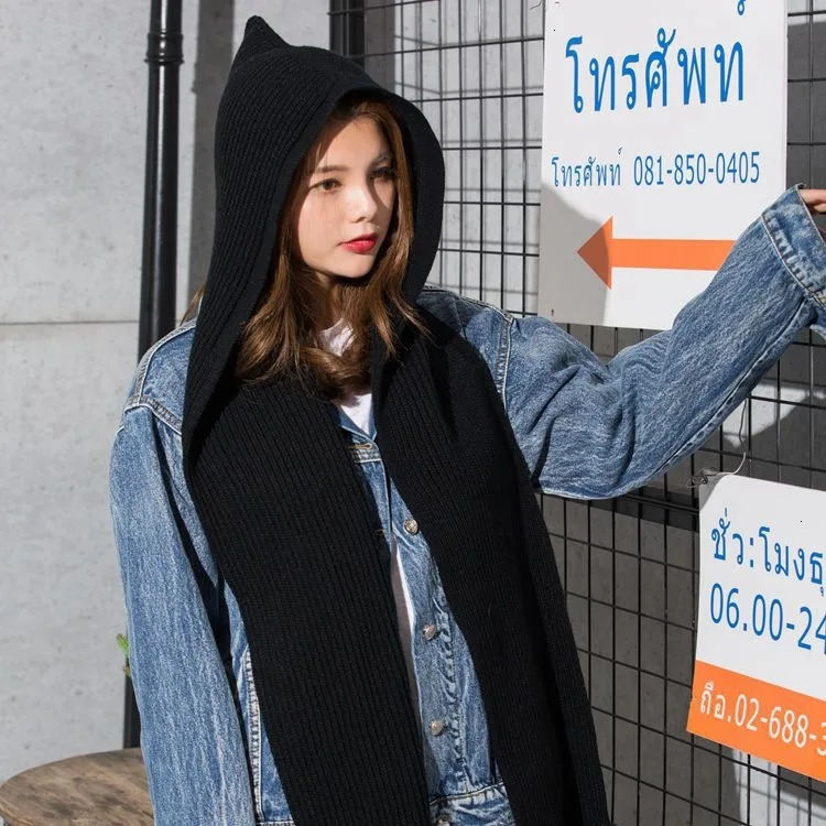 Women Hooded Poncho With Hats Winter Warm Scarves Wool Knitted Earflap Snood Wraps Solid Crochet Scarves and Hat for Girl 250806