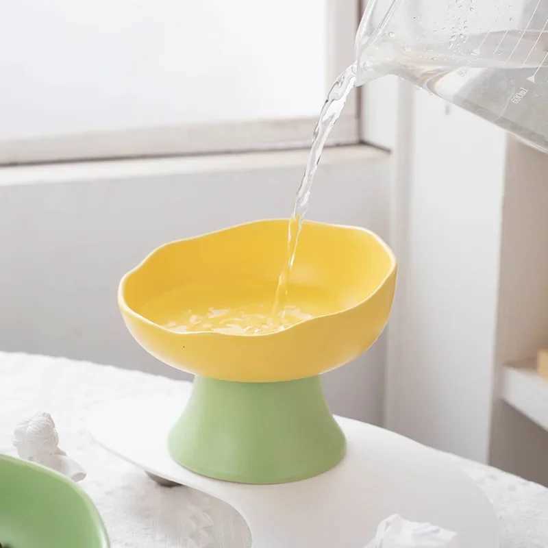 Cute Dog Accessories Jelly Color Ceramic Pet Food Bowl Large Capacity High Foot Neck Protection Safe Durable Feeder for Cat Dog Y250806