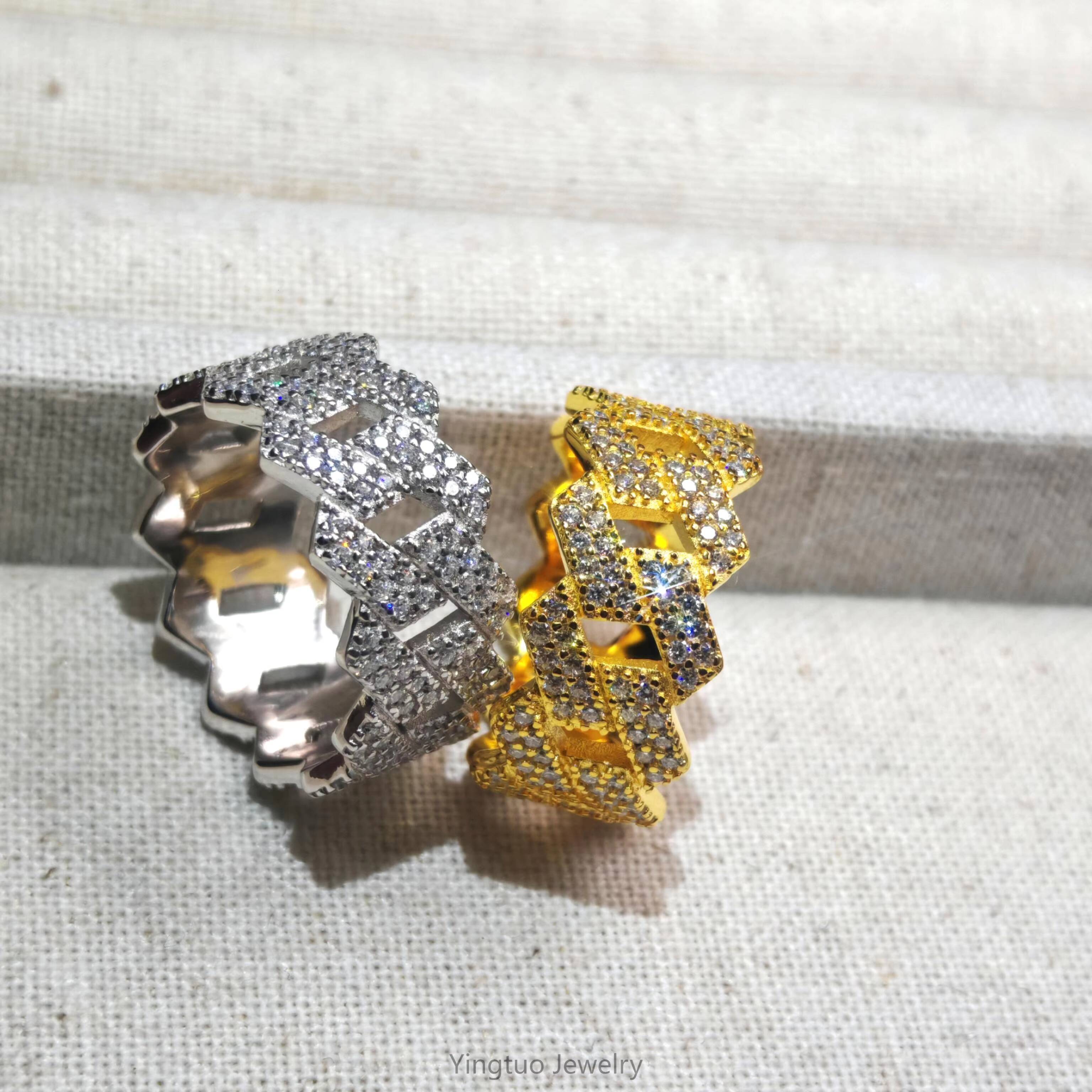 Ready to Ship Hip Hop Jewelry Fully Iced Out 925 Silver Gold Cuban Rings Eternity Mens Moissanite Ring with GRA Certification