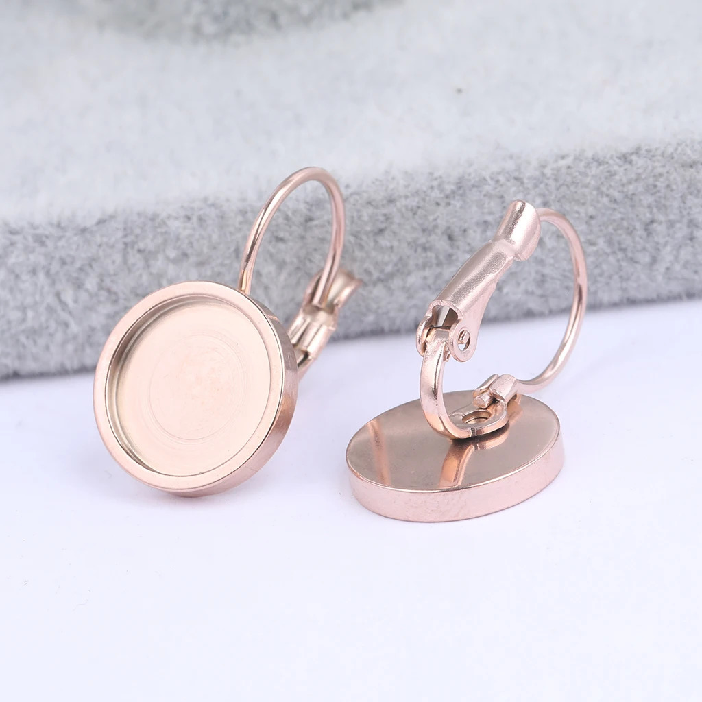 onwear 10pcs Fit 8mm 10mm 12mm cabochon earring base settings stainless steel lever back bezel blanks diy jewelry findings 250804