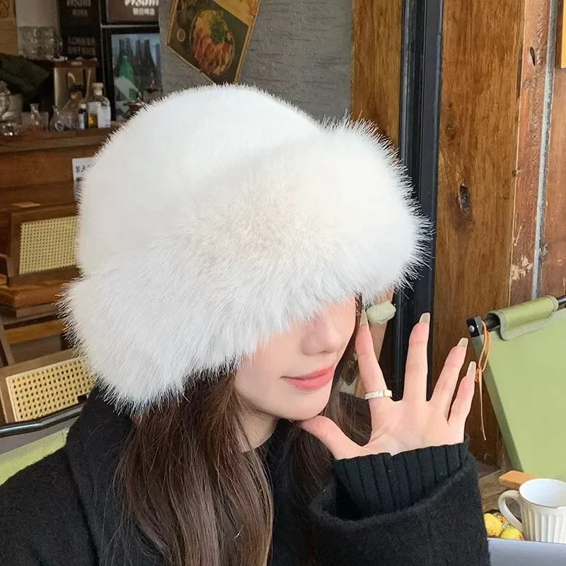 Winter Plush Ear Protection Cap Windproof Keep Warm Headgear Fluffy Fur Fisherman Hat for Women Fashion Female Hat Gifts 250806