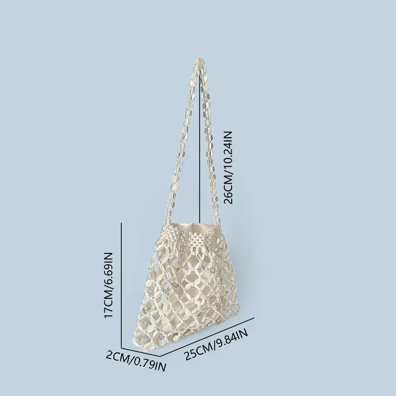 New handheld niche design silver handmade bead woven handbag essential for summer shoulder bag Z250807