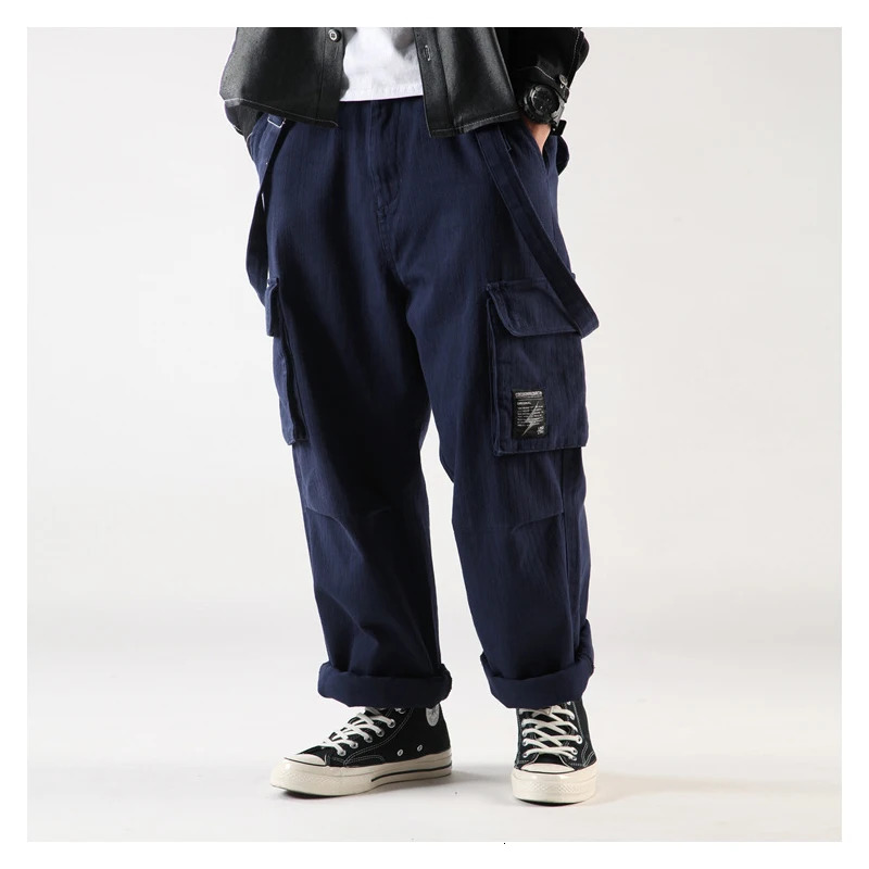 Firmranch AutumnSpring Men Amekaji Wide Baggy Suspenders Casual Ins Loose Pockets Cargo Bib Pants Jumpsuit Trousers 250804