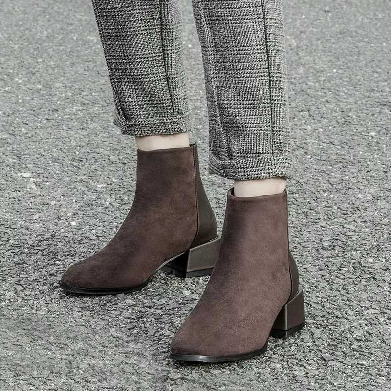 Cow Suede Ankle Modern Boots Spring/Autumn Square Toe Womens Shoes Sale 2024 New Mid Heel Solid Ccise Womens Boots XJ250807