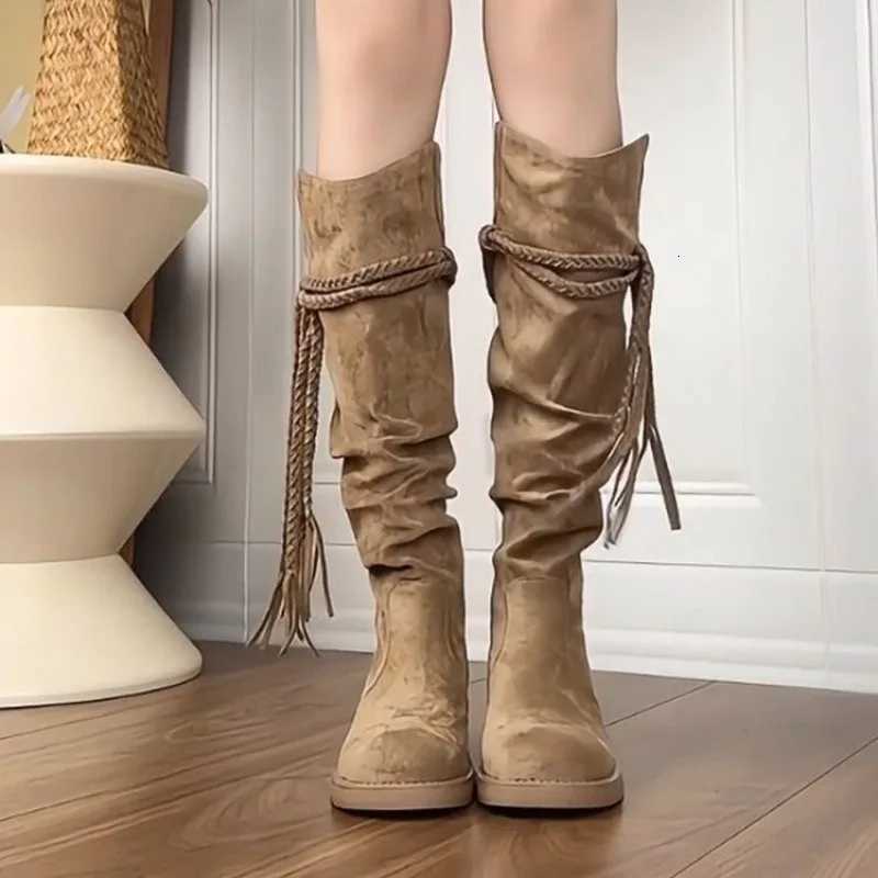 2025 Womens Knee-high Boots High Quality Suede Cowhide Boot Wern Cowboy Boots for Women Fi Knight Boot Botas Mujer XJ250807