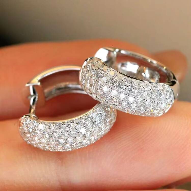 Made in China High End Earring 14k Real Gold with Iced Out 5rows Moissanite Diamond Hoop Earring for Trendy Lady Jewelry