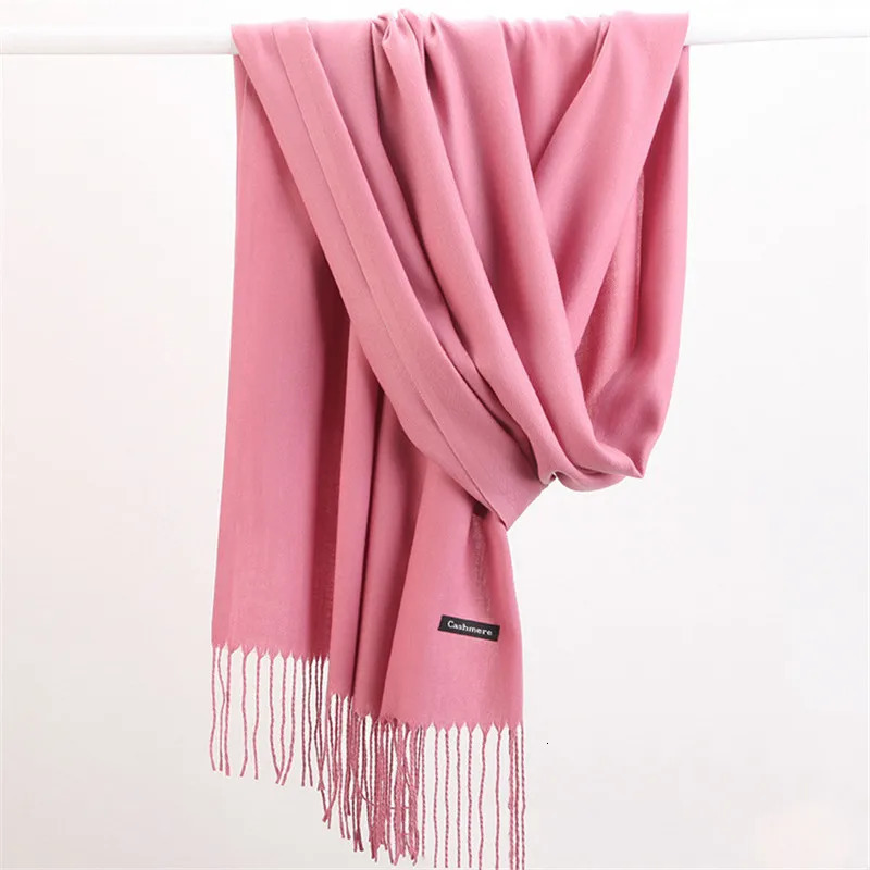 Fashion Solid Color Women Scarf Winter Hijabs Tessale Tassels Long Lady Shawls Cashmere Like Pashmina Hijabs Scarves Wraps 250805