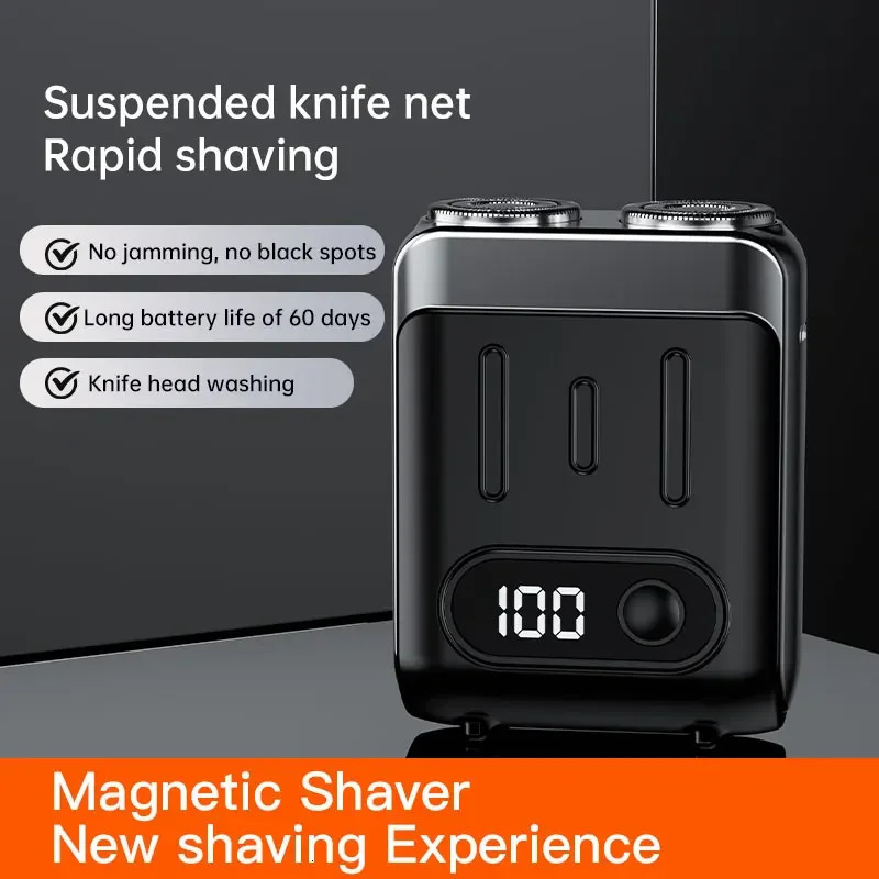Dual Floating Magnetic Blade Men Electric Shaver Mini Portable High Speed Travel Beard Knife Rechargeable Rotary Electric Razor 250805