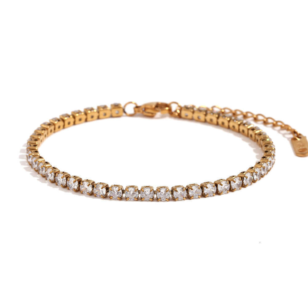 Luxury jewelry designer bracelet fashionable simple niche temperament stainless steel plated 18K gold personalized micro inlaid zircon chain bracelet 