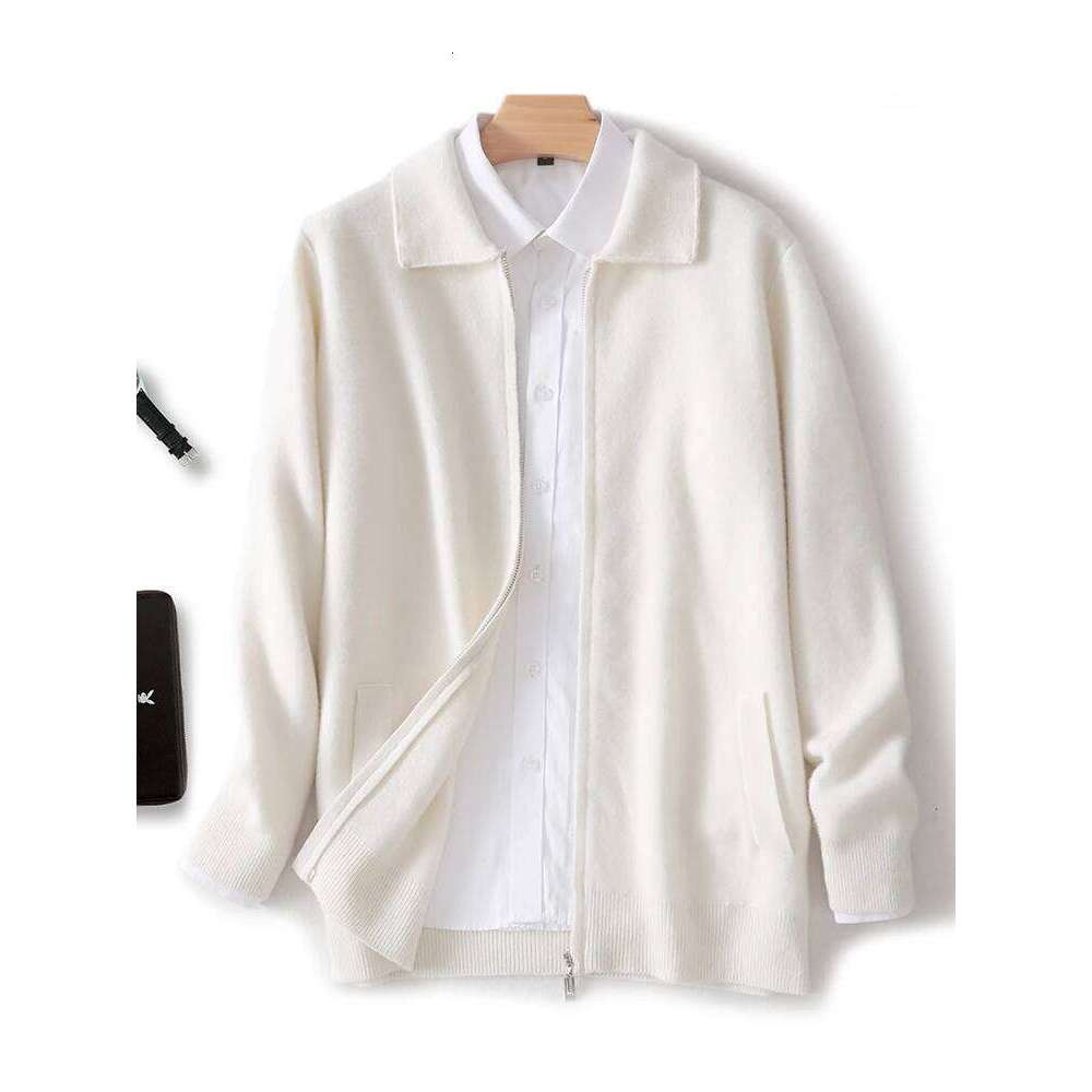 Men's 100%Merino Wool Cardigan Soft Warm Autumn Winter Turn-Down Collar Sweater Zipper Business Casual Man Clothes Solid Color