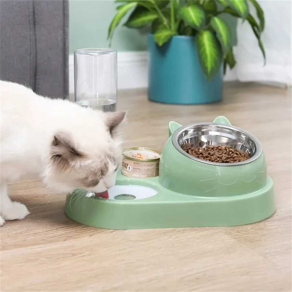 2 In 1 Cat Bowl Water Dispenser Automatic Water Storage Pet Food Bowl Food Container With Waterer Feeder Dog Cat Food Bowl Y2508061