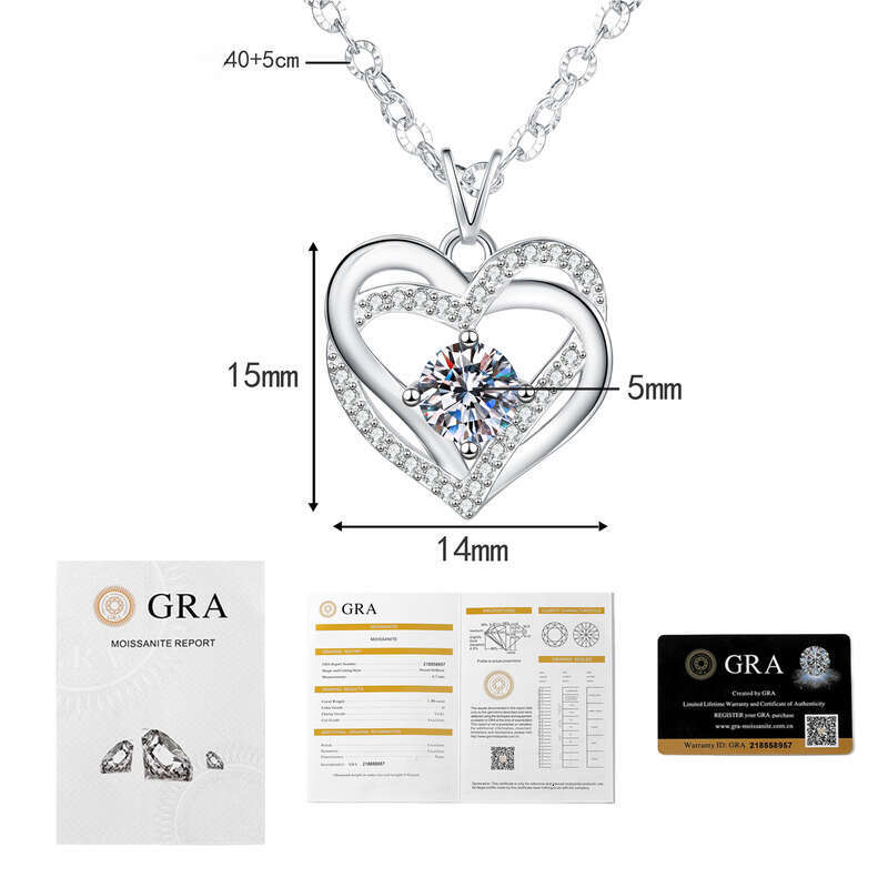 Iced Out VVS Moissanite Eternal Heart Pendant Necklace Light High-End Feel Women's Valentine's Day Collarbone Chain