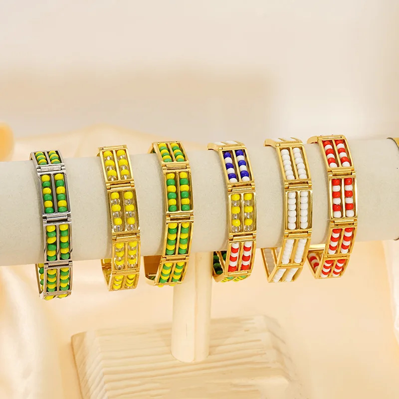 Waterproof Natural Stone 18K Stainless Steel Double layers Beads Bracelet No Color Loss Bangle For Women Fashione Jewelry 250730