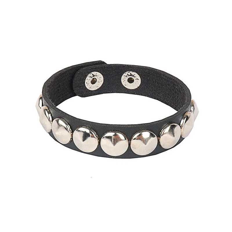 Punk Bracelet for Men Women Goth Black Leather Wristband with Metal Spike Studded Spike Rivets Adjustable Cuff Bangle W250807
