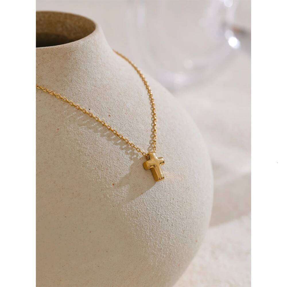 Yhpup Small Waterproof Stainless Steel Chic Cross Casting Charm Pendant Necklace Unique Classic Fashion Jewelry Bijoux Femme