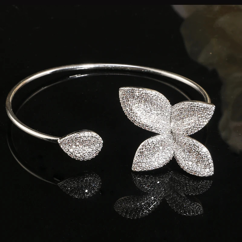 ZAKOL Classic Micro Paved Full Cubic Zirconia Leaves Cuff Bracelet Bangle for Women Dubai Bridal Jewelry 2025 250805