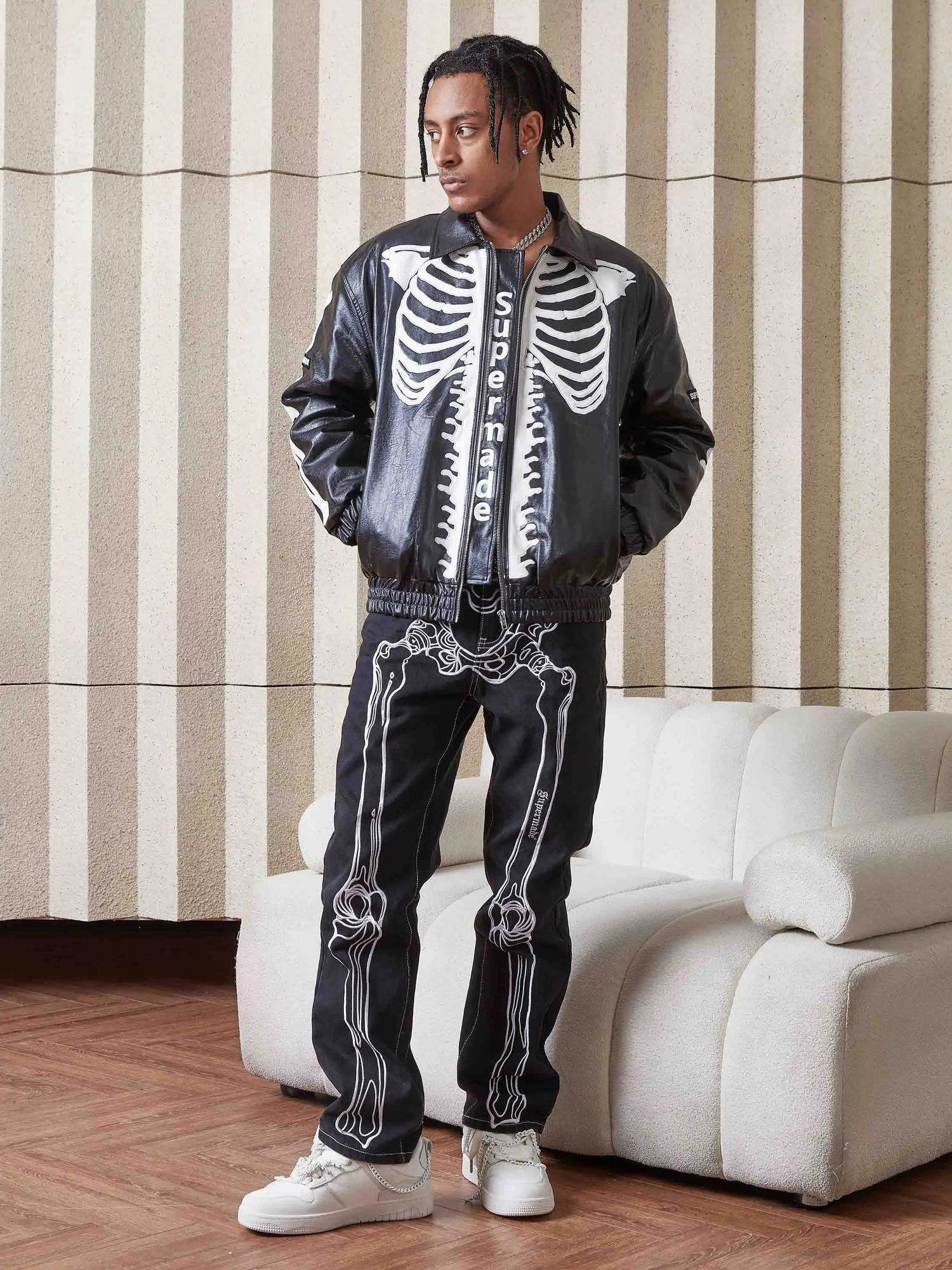 Mens Leather Jacket Fashion Embroidery Artificial Leather Coats Winter Casual Motorcycle Biker Pu Leather Outwear Male Clothing 250805