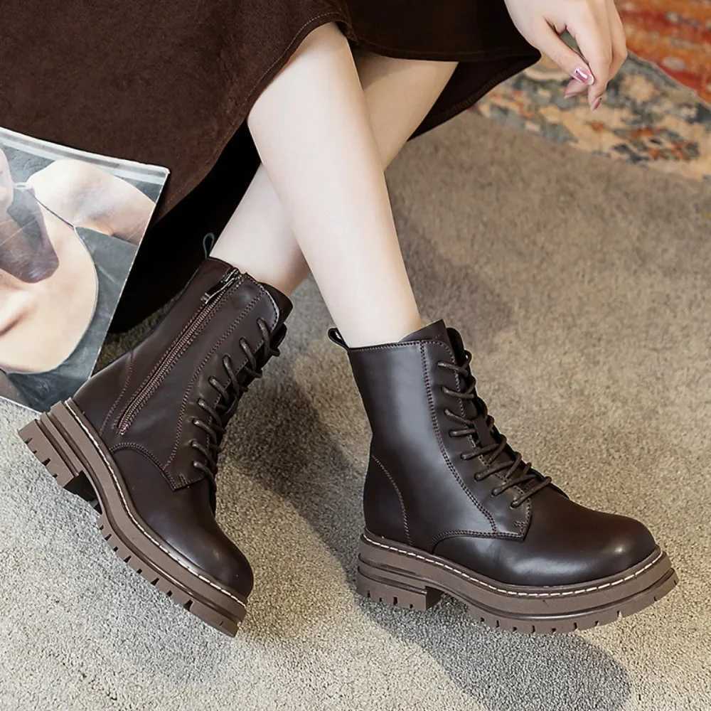 Black Boots Zipper Black Womens Boots Autumn Winter Thick Sole Height Increasing Motorcycle Short Boots Womens Platform Shoes XJ250807