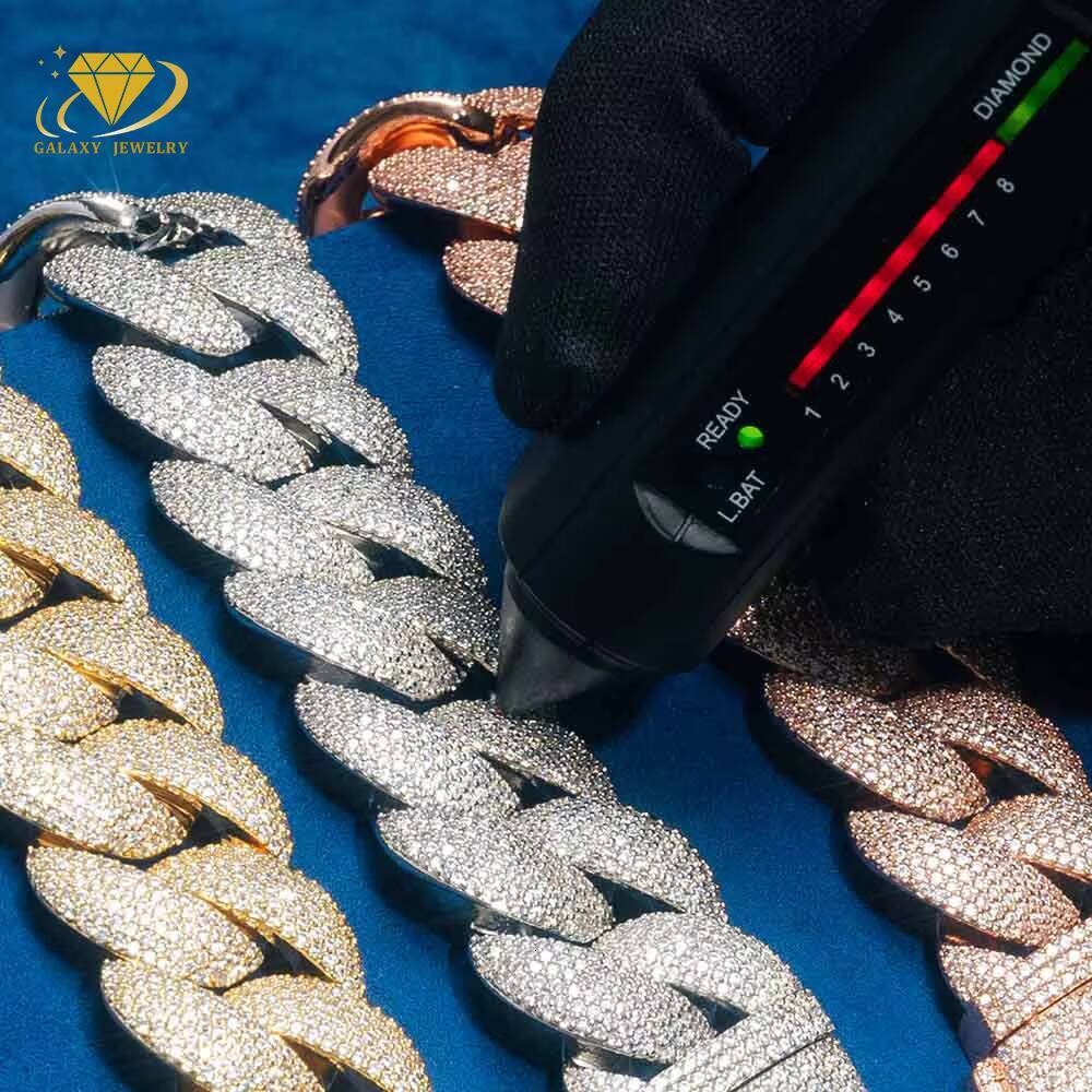 Hiphop Necklace Mossanite Jewelry 10/12/14/16/20mm 925 Silver Iced Out Gold Plated 6rows Heavy Miami Cuban Necklaces for Men