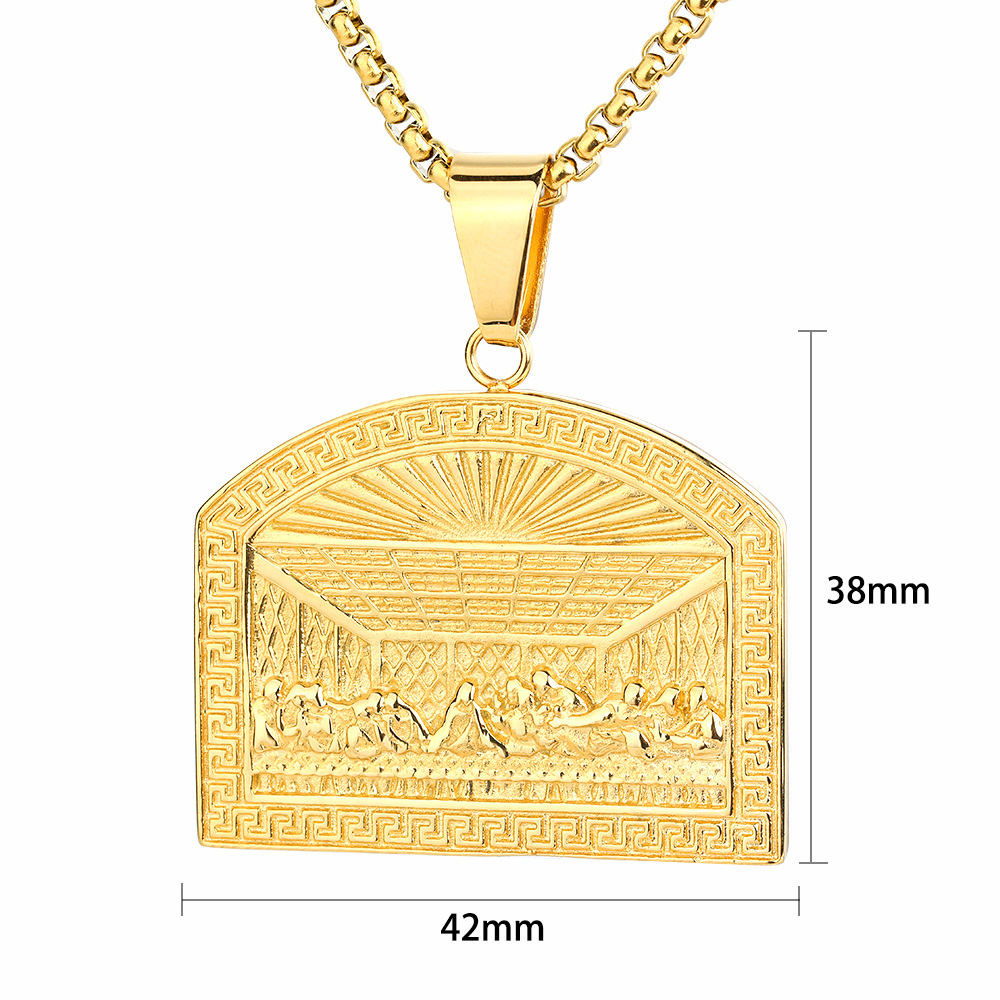 Hip Hop Last Supper Jesus Pendant Necklace Stainless Steel Gold Plated Jewelry