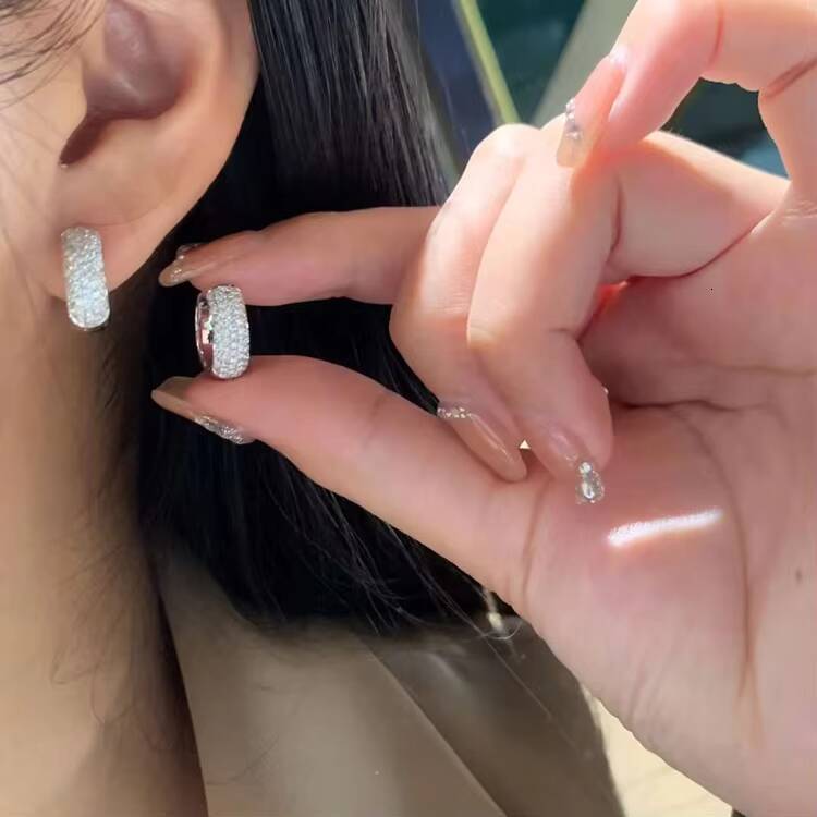 Made in China High End Earring 14k Real Gold with Iced Out 5rows Moissanite Diamond Hoop Earring for Trendy Lady Jewelry