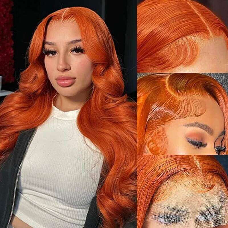 Ginger Orange 13X6 Lace Front Wigs 200% Density Body Wave 350 Colored Human Hair Wig Pre Plucked synthetic